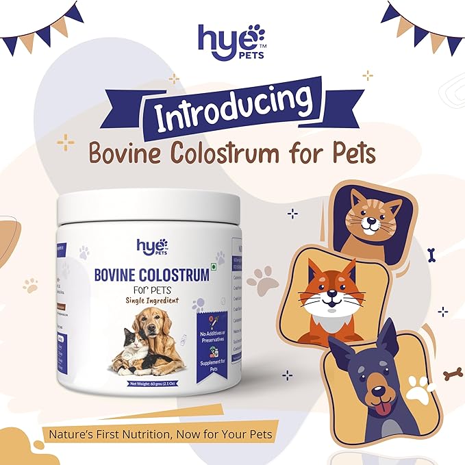 HYE Pets Bovine Colostrum for Dogs & Cats | from Grass-Fed Cows | Pure, Single Ingredient, No Preservatives | Immune Support | 120 Servings | 2.1 Oz