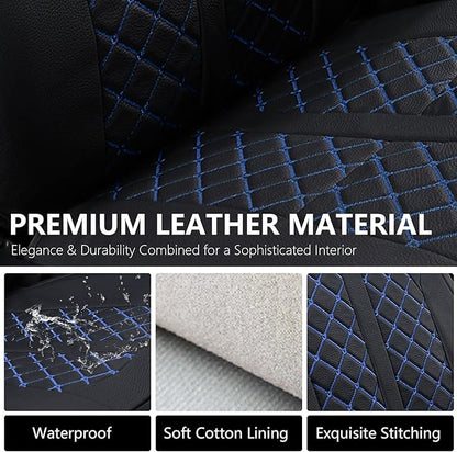 Truckiipa Full Set Leather Seat Covers Fit for Toyota Tacoma Full Coverage Waterproof Seat Covers Cushion Protector Fit for 2016-2023 Toyota Tacoma Double Crew Cab, Full Set, Black&Blue