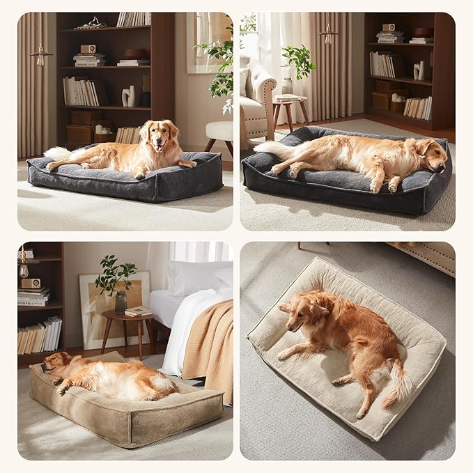 FURTIME XXL Orthopedic Dog Beds Large Sized Dog, Extra Thick Supportive Comfort Pet Sofa, Ergonomic Slant Dog Couch with Removable Washable Cover, Ultra Soft Surface & Non-Slip Bottom, Beige, 48"