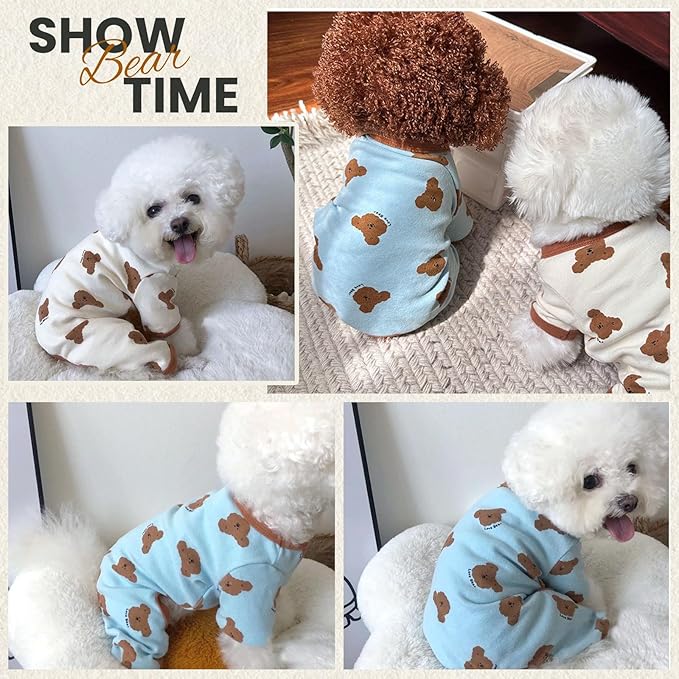 Dog Pajamas Small Sized Dog Onesie Clothes Soft Stretchy Puppy Pajamas for Small Dogs Cats Girl Pet Costume Cute Bear Printed Pjs Outifts French Bulldog Chihuahua Doggie Clothing