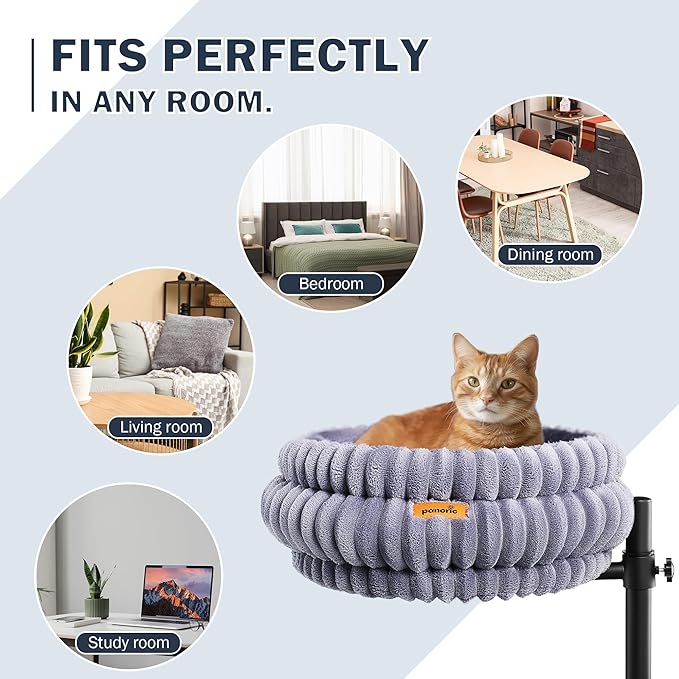 Cat Desk Bed, Desk-Mounted Cat's Perch with 360° Rotation & Adjustable Height, Supports Up to 40LBS, Desktop/Flat Surface Use, Cozy Elevated Kitten Hammock/Nest for Indoor Cats & Home Office