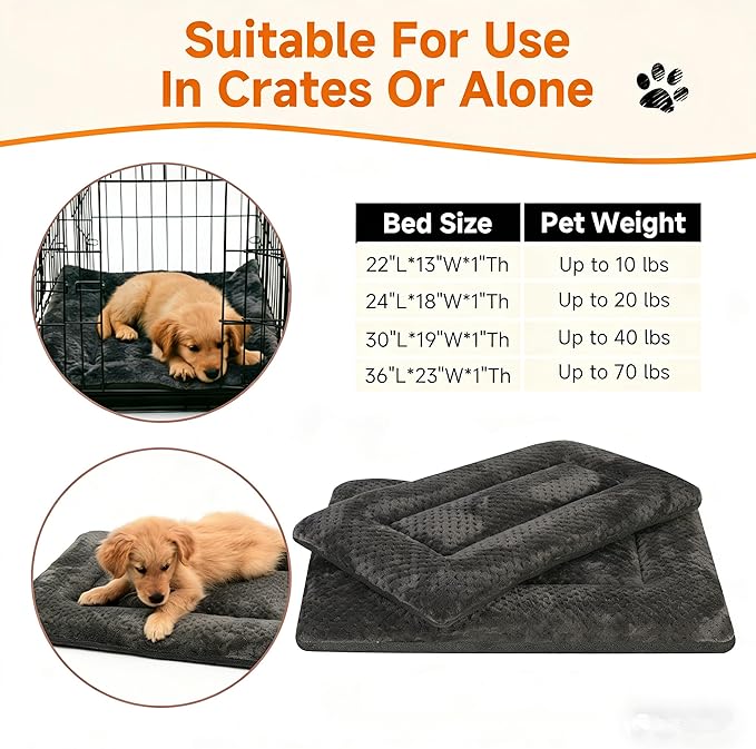 Dog Bed Plush Crate Pad 36" x 23" Kennel Pad Machine Washable Entire Dark Gray Pet Bed