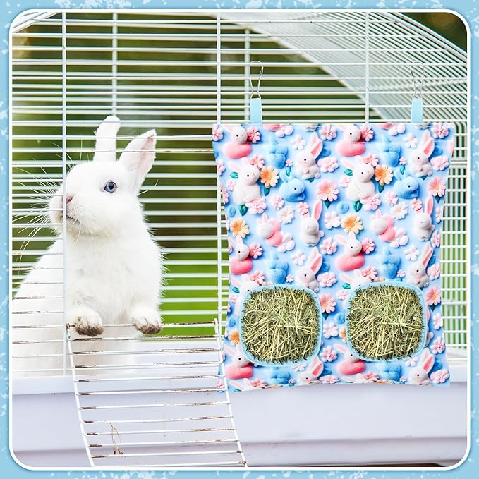 UPINS 2 Pack Rabbit Hay Feeder, Guinea Pig Hay Bag for Guinea Pig Cage Hay Feeder for Bunny Rabbits Animals Small Pets and Chinchillas Hamsters