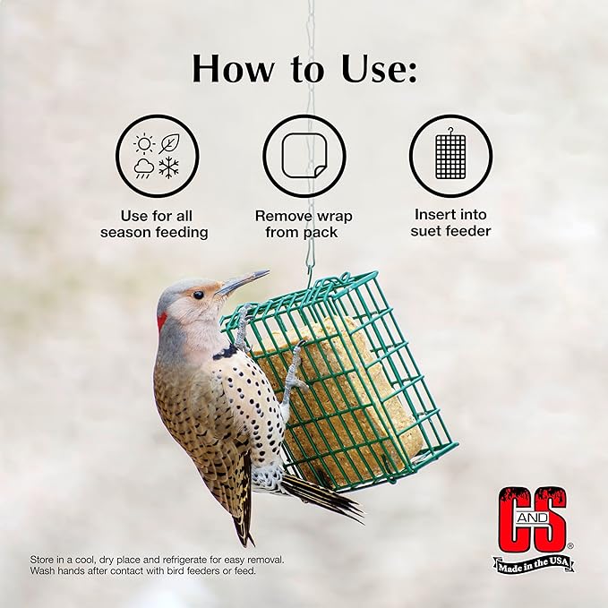 C&S High Energy Suet Treat, Wild Bird Food for Woodpeckers, Nuthatches, Chickadees and Jays, 11.75 Ounces, Pack of 8