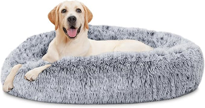 ELSKER&HOME Calming Donut Dog Bed, Washable Warming Soft Round 46 Inches for Large Dogs, Anti-Anxiety Fluffy Plush Cushion Fits up to 160 lbs Pets, Gradient Blue