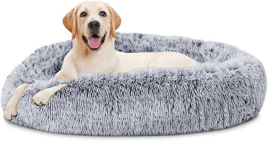 ELSKER&HOME Calming Donut Dog Bed, Washable Warming Soft Round 46 Inches for Large Dogs, Anti-Anxiety Fluffy Plush Cushion Fits up to 160 lbs Pets, Gradient Blue