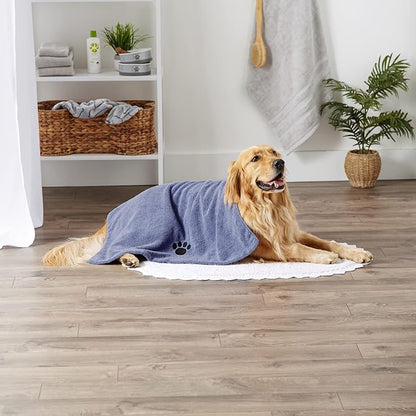 Bone Dry Pet Grooming Microfiber Towel, Embroidered Collection, X-Large,41x23.5", Stonewash Blue