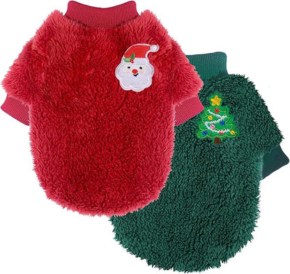 Dog Christmas Sweater for Small Dogs 1-3lbs Warm Fleece Cat Puppy Christmas Sweaters Dog Holiday Clothes for Dogs Like Chihuahua Yorkie Xmas Outfit 2 Pack (Xmas Red, Green, XXS)