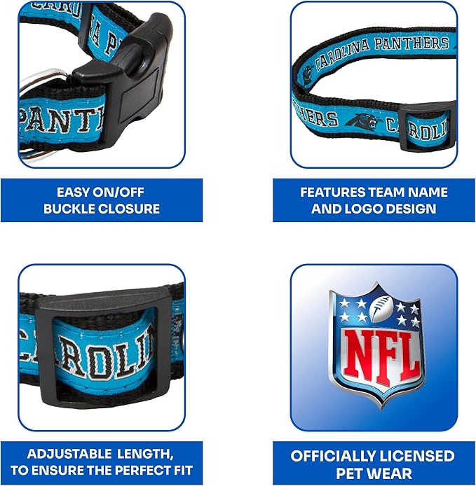Pets First NFL Carolina Panthers Licensed PET COLLAR, Extra Large - Heavy-Duty, Strong, and Durable Dog Collar. Available in 31 Football Teams and 4 Sizes