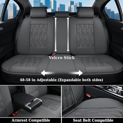 Coverado Car Seat Cover Full Set, Waterproof Front and Back Seat Covers for Cars, 5-Pack Leather Seat Covers, Car Seat Protectors, Driver Seat Cushions Fit for Most Vehicles Gray