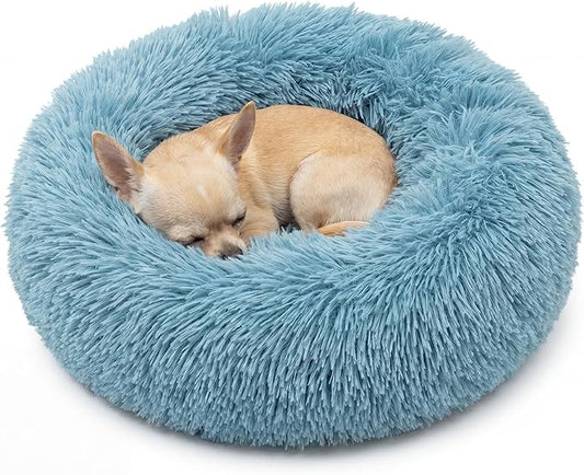 Tiny Dog Bed 15 Inch for Extra Small Dogs,Washable Puppy Bed,Soft Faux Fur Calming Donut Bed for Chihuahua Yorkie Maltese Pomeranian,Blue