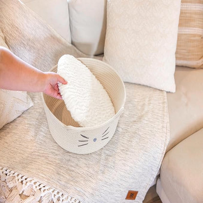 Catstages Bed & Basket Retreat 2-in-1 Cat Bed with Removable Cushion, Plush Cotton Rope, White, 15 in – Versatile Pet Bed and Toy Storage Basket