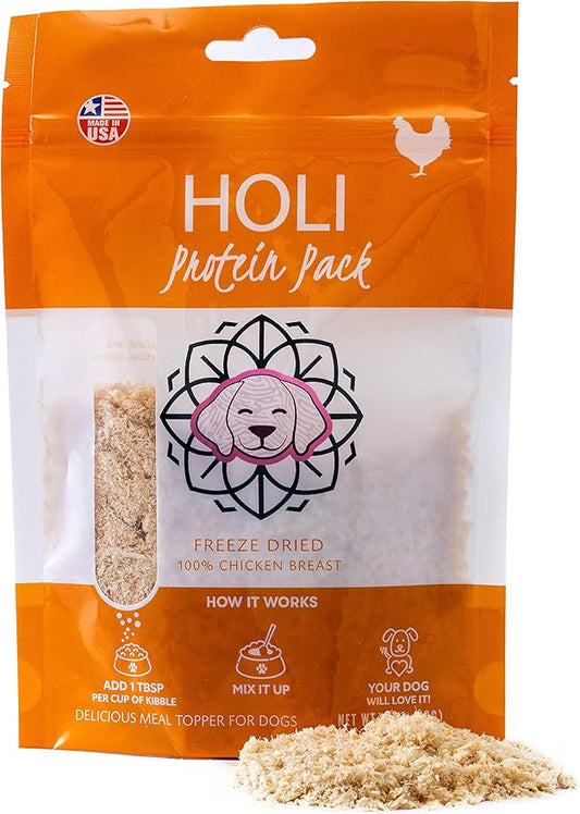HOLI Freeze Dried Chicken Dog Food Topper - Single Ingredient, Human-Grade Lean Chicken Breast - Dog Food Flavor Enhancer for Picky Dogs – 100% All Natural - 7oz