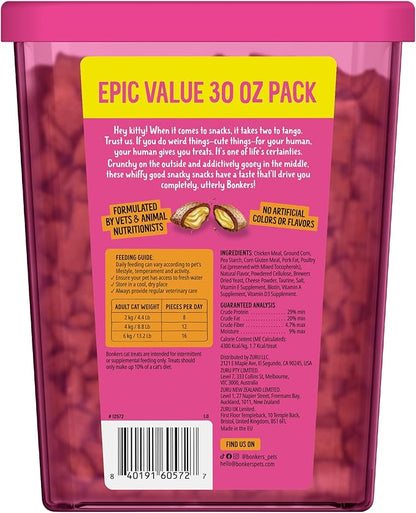 Bonkers Bites Paw Lickin Grain-Free Chicken Crunchy Cat Treats, 30 oz tub