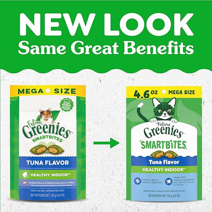Greenies Feline Smartbites, Cat Treats Healthy Recipe, Indoor Cat Treats, Tuna Flavor, 4.6 oz. Pack