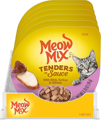 Meow Mix Tenders in Sauce Wet Cat Food, Turkey & Giblets, 2.75 Ounce Cup (Pack of 12)