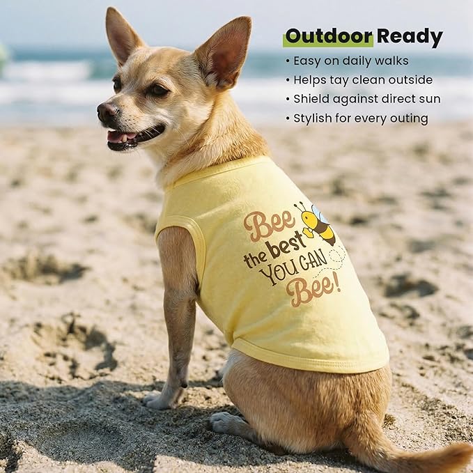 Fitwarm Bee the Best You Can Dog Shirt, Summer Clothes for Small Dogs Boy Girl, Funny Pet Outfit, Yellow, Brown, Blue, Small