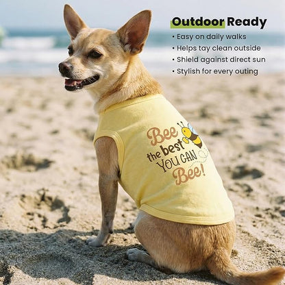 Fitwarm Bee the Best You Can Dog Shirt, Summer Clothes for Small Dogs Boy Girl, Funny Pet Outfit, Yellow, Brown, Blue, Small