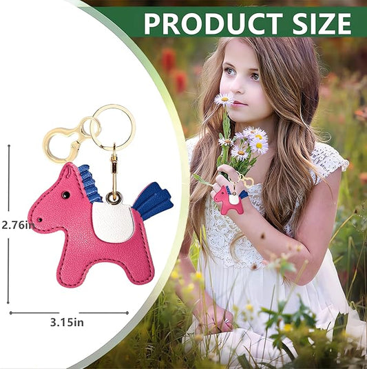 Leather Keychain Holder Case Compatible with AirTag,Cute Protective Cover with Keyring,Anti-Scratch Finder GPS Tracker Case for Wallet Keys,bag,pets,Backpack(Horse F)