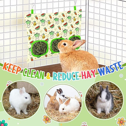 UPINS 2 Hay Bag for Rabbits 3-Hole Hanging Hay Feeder Guinea Pig Hay Bags, Hay Feeder for Rabbits Chinchillas Hamsters Small Pets and Animals