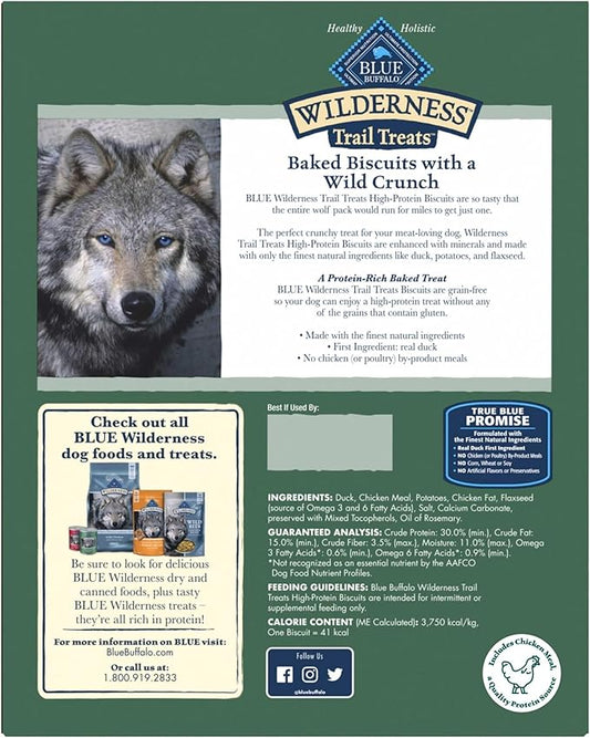 Blue Buffalo Wilderness Trail Treats High Protein Grain Free Dog Biscuits Crunchy Dog Treats, Duck Recipe, 36-oz Box