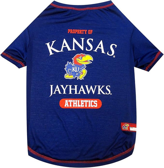 Pets First Collegiate Kansas Jayhawks Dog T-Shirt, X-Large. - Licensed Shirt for Pets Team Colored with Team Logos.- Premium Stretchable Materials for The Comfrot of Your Dog & Cat.