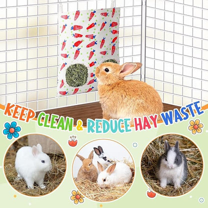 UPINS 2 Pack Guinea Pig Hay Feeder,Rabbit Hay Bag Hanging Hay Holder for Guinea Pig Cage Hay Feeder for Bunny Rabbits Chinchillas Hamsters Small Pets and Animals