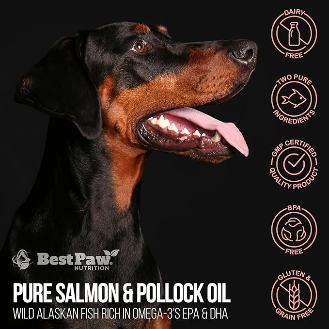 Best Paw Nutrition Wild Alaskan Salmon & Pollock Oil for Dogs & Cats - Fish Oil Liquid Pump with Omega 3 EPA DHA - Skin & Coat Supplement - Supports Joint Function & Wellness - 32 oz