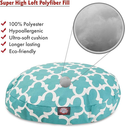 Teal Trellis Small Round Indoor Outdoor Pet Dog Bed With Removable Washable Cover By Majestic Pet Products