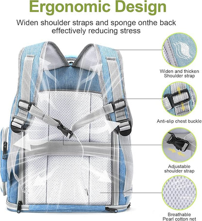 Cawypety Expandable Cat Backpack,Cat Bubble Backpack Carrier for Carrying Cats, Pets and Small Dogs,Airline-Approved,Designed for Travel, Hiking, Walking,Car （Blue