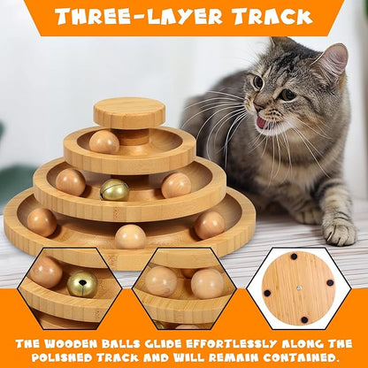 DoogCat Cat Ball Track - 3-Level Cat Ball Tower with 9 Removable Balls for Interactive Play and Mental, Physical Exercise - Large Size