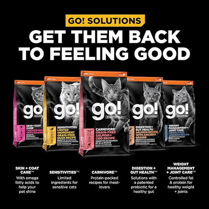 Go! Solutions Carnivore Salmon + Cod Grain-Free Dry Cat Food, Our Highest-Protein Kibble Made with Real Meat & Fish, Chicken-Free Recipe, for Kittens, Adults & Seniors, 8 lb Bag