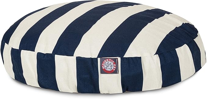 Navy Blue Vertical Stripe Small Round Indoor Outdoor Pet Dog Bed With Removable Washable Cover By Majestic Pet Products