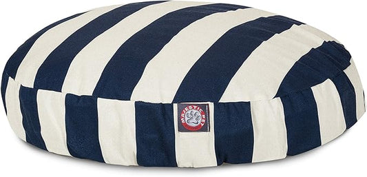 Navy Blue Vertical Stripe Small Round Indoor Outdoor Pet Dog Bed With Removable Washable Cover By Majestic Pet Products