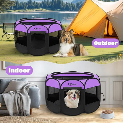 Siedihit Large Dog Playpen, Puppy Pet Playpen Indoor, Dogs Tent Crates Cage Indoor/Outdoor, Portable Pop Up Dog Kennel Playpen with Carrying Case for Dogs/Cats/Rabbits, Purple
