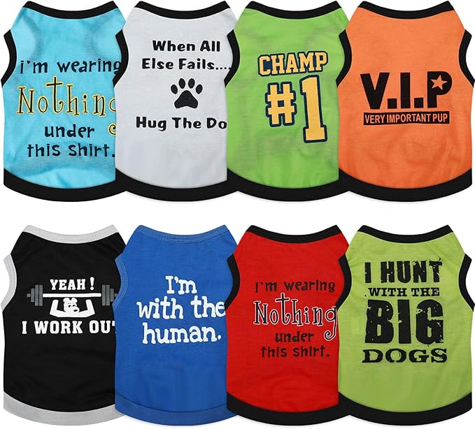 Reginary 8 Pcs Dog Clothes for Small Dogs Boy Summer Shirts Soft Breathable Chihuahua Yorkie Cute Pattern Sleeveless Puppy Cat Tank Top Tee Vest Fit for Mini and Medium Dogs(Small)