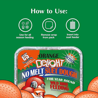 C&S Orange Delight No Melt Suet Dough, Suet Cakes for Wild Birds Including Robins, Blue Jays, Bluebirds, Tanagers, Thrushes and More, 8 Pack