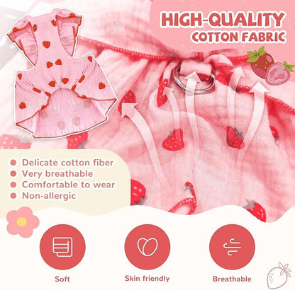 Dog Dresses for Small Dogs Girl Female Clothes Cat Clothes Cat Dress Cute Cotton Extra Small Summer Clothes Bow Decor Printed Strawberry Dog Birthday Outfit Puppy Clothes White L