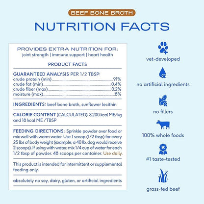 Native Pet Bone Broth for Dogs - Made with Real Beef Bone Broth, Dog Food Toppers for Picky Eaters - Provides Extra Hydration & Nutrition for Joint Strength, Immunity & Heart Health-48 Scoops