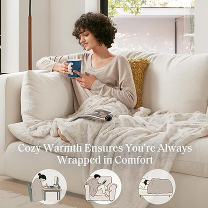 Madison Park Zuri Soft Plush Luxury Oversized Faux Fur Throw Animal Stripes Design, Faux Mink On The Reverse, Modern All Seasons Blanket for Bed, Sofa Couch, Office, Snow Leopard, 60x70