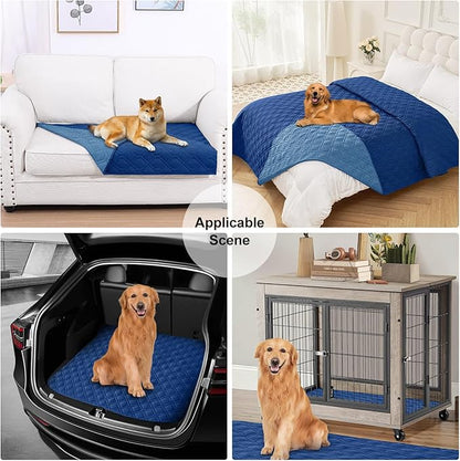 Smiry Reversible Waterproof Couch Covers for Sofa, Washable Dogs Pet Couch Covers for 3 Cushion Sofa Pet Friendly, Water Resistant Furniture Protector Slipcover, Geometric (30"x53", Navy/Blue)