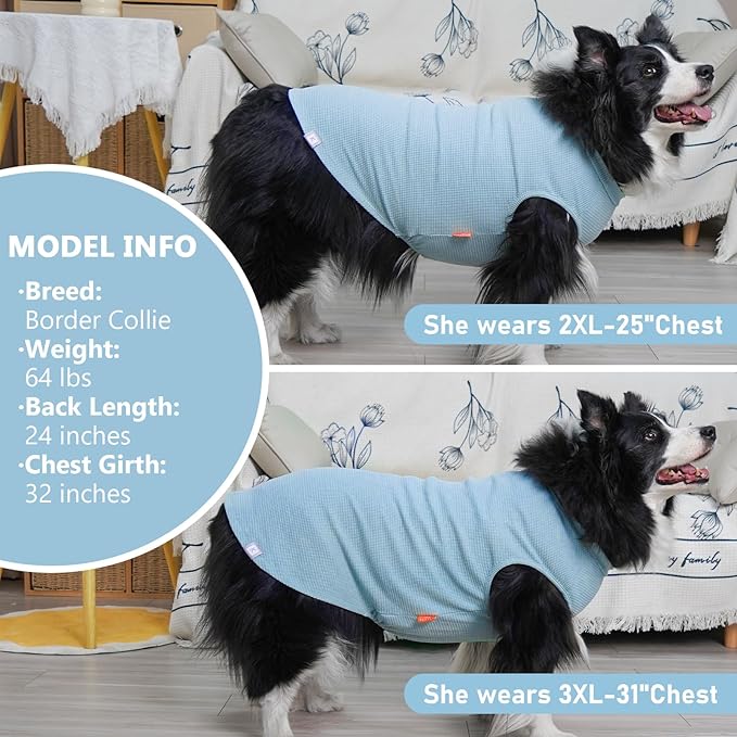 KYEESE 2Pack Waffle Dog Shirts, Lightweight Sleeveless Dog T Shirts for Large Dogs Boy, Breathable Pet Vest Comfort Tank Top Soft Dogs Clothes for Daily Wear, Blue+Grey, 3XL