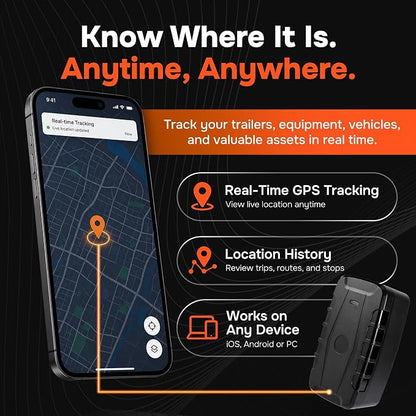 GPS Tracker for Vehicles, No Subscription, No Monthly Fee | Up to 1-Year Battery, IP67, Real-Time Location, Speeding Monitoring, Route History, Geofence