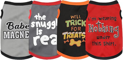 Elevate Your Pet's Seasonal Style with Playful Panache: 4-Piece Set of Dog Shirts Featuring Hilarious Printed Patterns for Airy Comfort in Summer and Fall Classic Set 1 3X-Large
