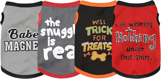 Elevate Your Pet's Seasonal Style with Playful Panache: 4-Piece Set of Dog Shirts Featuring Hilarious Printed Patterns for Airy Comfort in Summer and Fall Classic Set 1 Medium