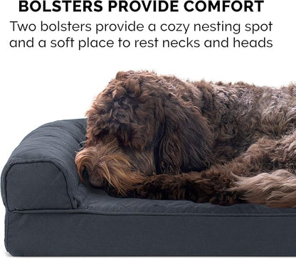 Furhaven Cooling Gel Dog Bed for Large Dogs w/ Removable Bolsters & Washable Cover, For Dogs Up to 125 lbs - Quilted Sofa - Iron Gray, Jumbo Plus/XXL