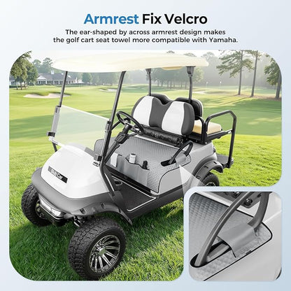 Tecoom Golf Cart Seat Covers, Universal Golf Cart Seat Towel Blanket with Armrest Strap 4 Pockets Non-Slip Bottom, Fits Club Car, EZGO, Yamaha, and More Front Seats, Protect Seats from Pet-Scratch Sun