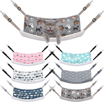 Barydat 6 Pcs Reversible Cat Hammocks Bed 18.9 x 15 Inch Soft Breathable Pet Ferret Cage Double Sided Hanging Hammock with Adjustable Straps for Kitten Puppy or Small Pet (Plush)
