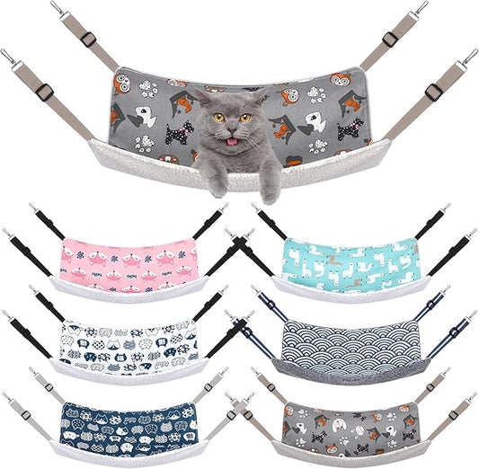 Barydat 6 Pcs Reversible Cat Hammocks Bed 18.9 x 15 Inch Soft Breathable Pet Ferret Cage Double Sided Hanging Hammock with Adjustable Straps for Kitten Puppy or Small Pet (Plush)