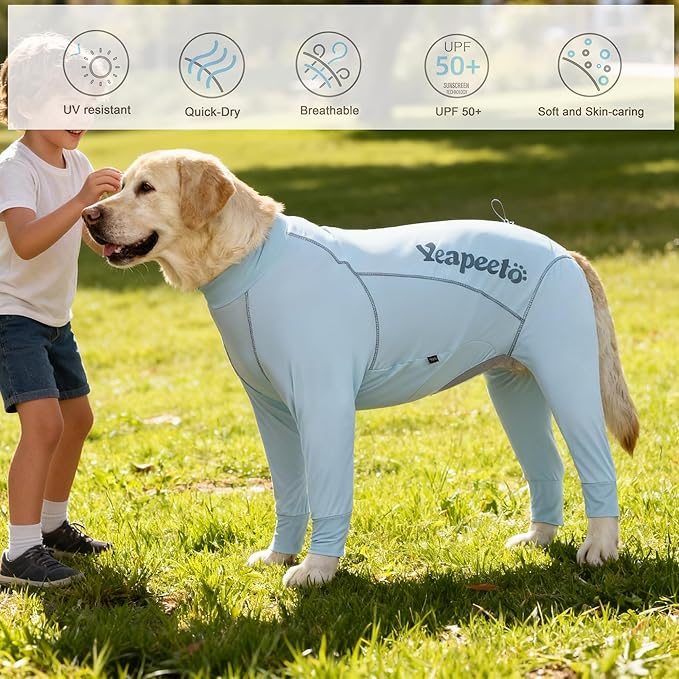 Dog Sun Protection Cooling Suit UPF 50+, Quick-Dry Breathable Jumpsuit for Large & Medium Dogs, Outdoor Dirt-Resistant Shedding Control Pet Apparel (Ice Blue, X-Large)